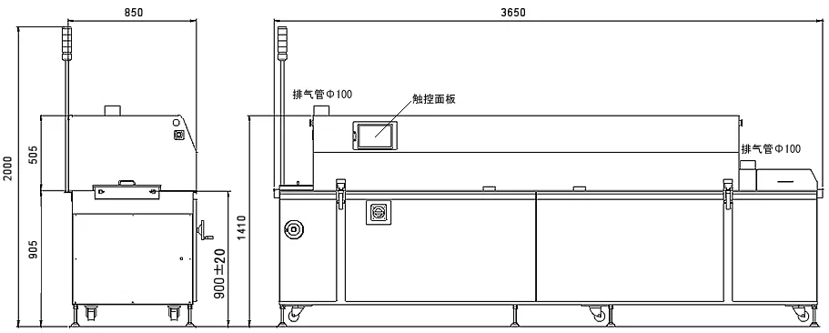 中型回流焊炉（仅大气）SOLSYS-8031外部尺寸